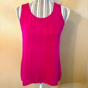 Express Top XS Fuchsia Pink Sleeveless Round Neck Open Back Flowy Tunic Hi-Low